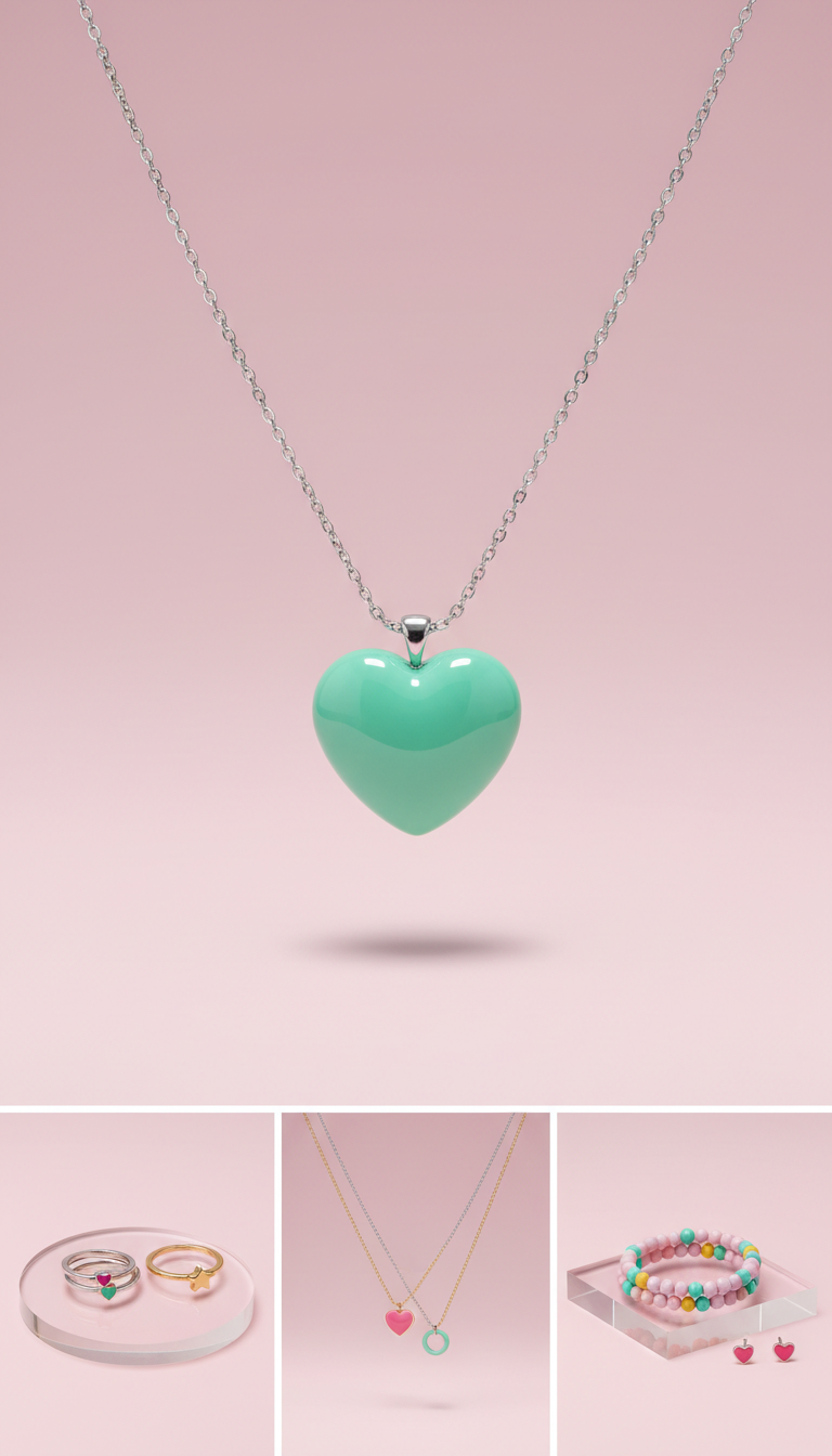 Collier pendentif cœur menthe pop